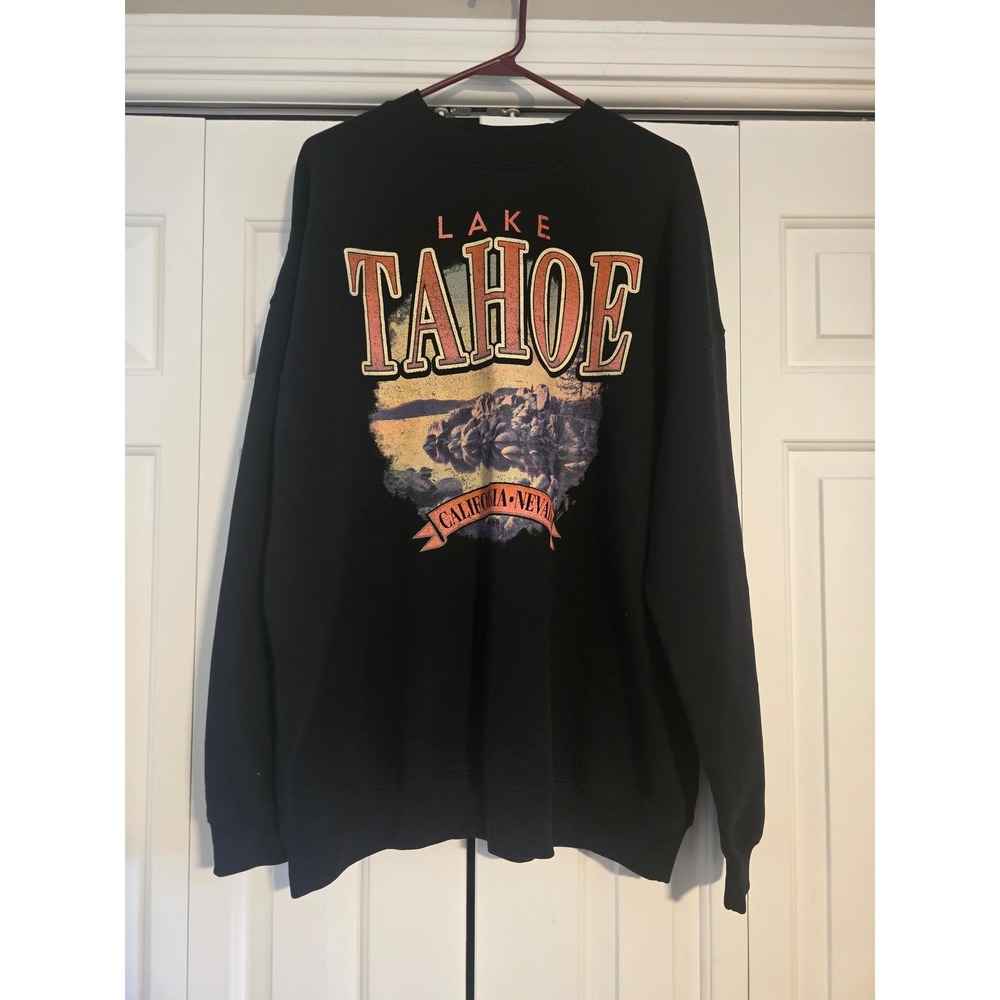 Lake Tahoe California Nevada Graphic Sweatshirt Black XL Oversized Souvenir